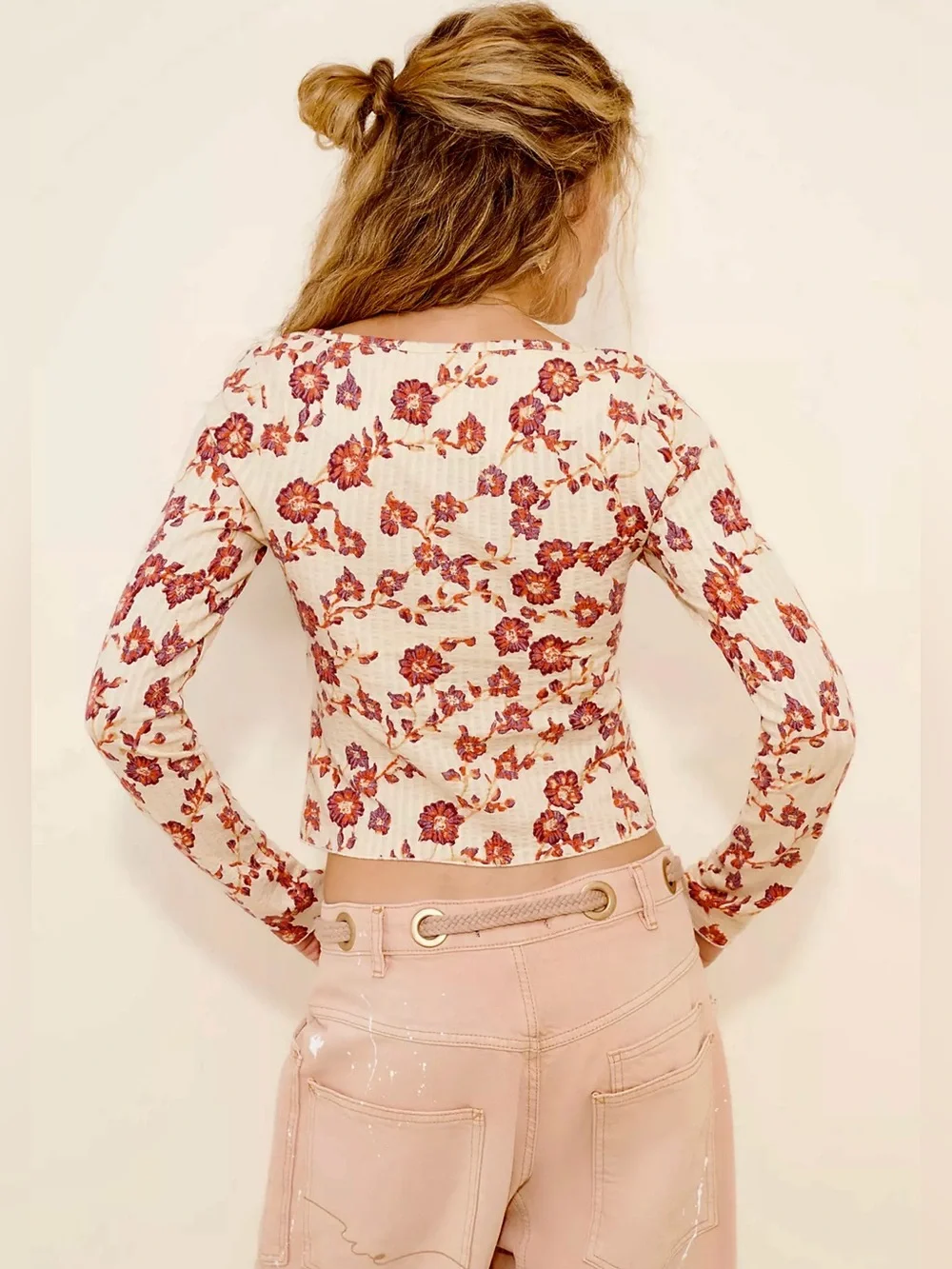 FREE PEOPLE Tilly Printed Long Sleeve Floral Top Tea Combo-Size XS & M NWT